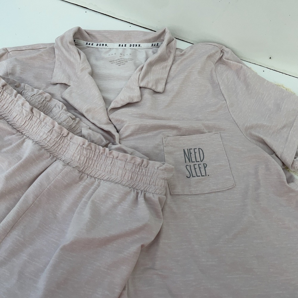 Rae Dunn Pajama Set Sz XL HEATHER PINK Short Sleeve Top Shorts Sleep Lounge - Picture 6 of 9